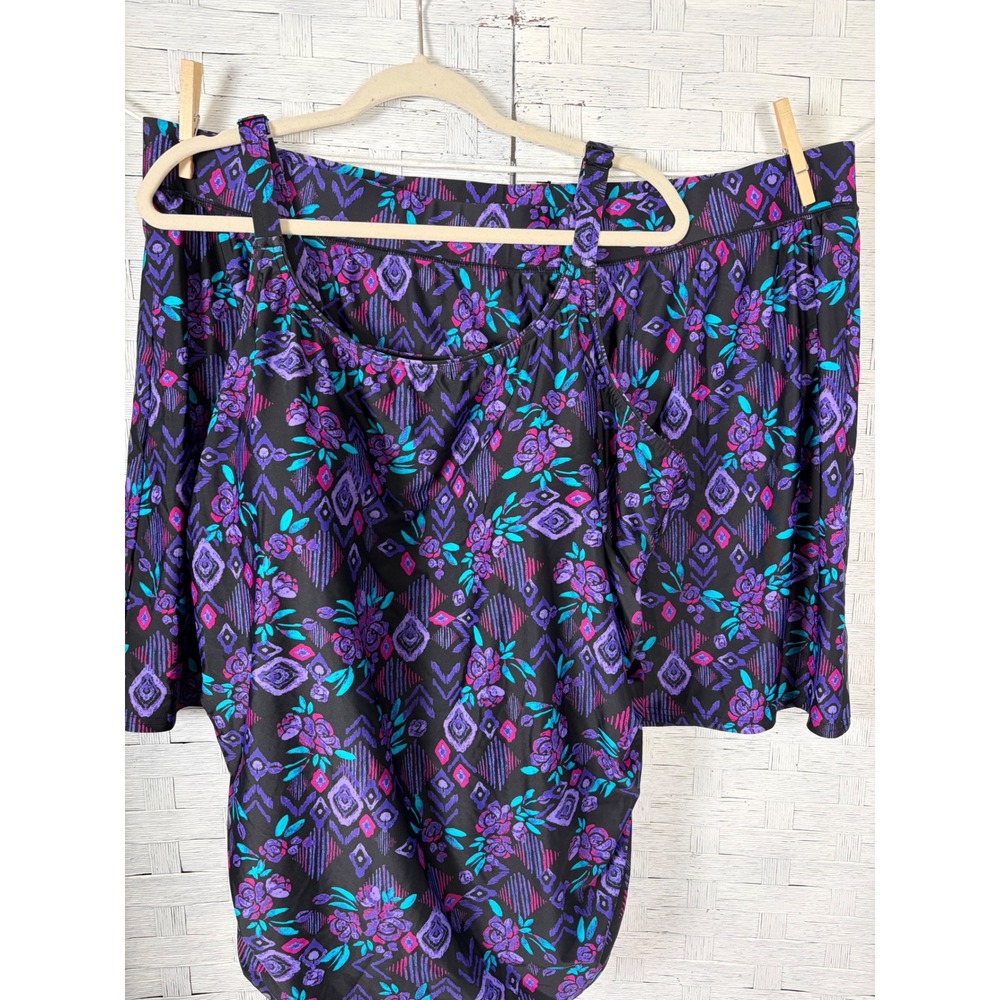 Coldwater‎ Creek Women Tankini Swim Set Purple Floral Geometric Skirted 2pc